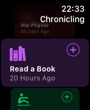 Chronicling Apple Watch screenshot showing categories